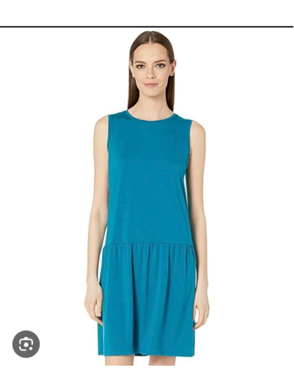 Women's Eileen Fisher Teal Sleeveless Drop Waist Mini Dress L